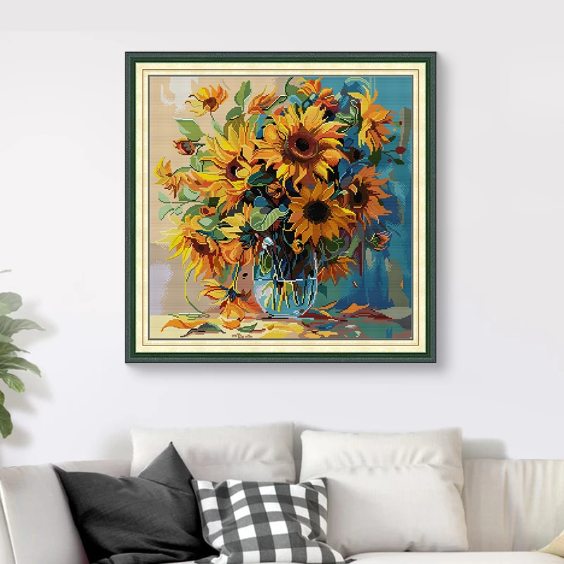 NKF新款 十字绣 向日葵四 简单绣客厅挂画卧室装饰