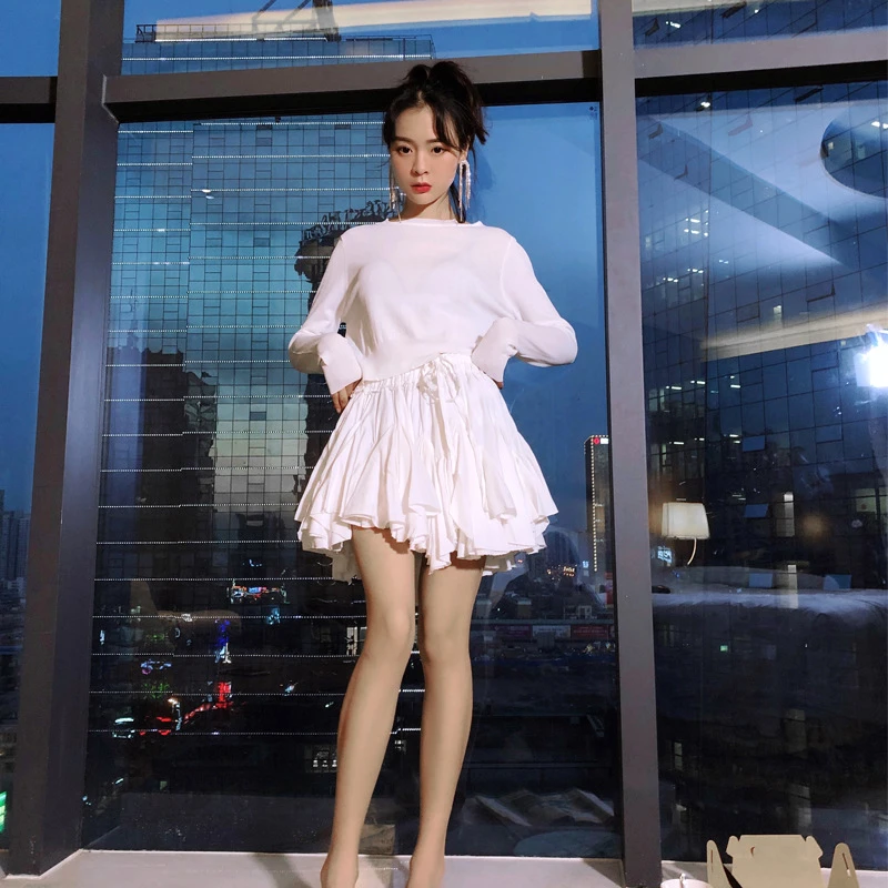 新款优雅的少女 柔软质感纯白套装针织女  R3798