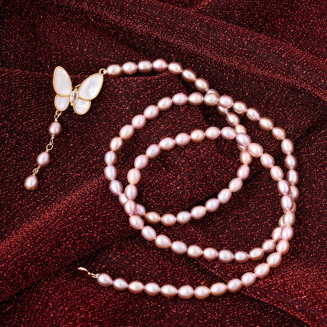 [化茧成蝶]紫款 淡水珍珠 全珠项链 5-6mm T032