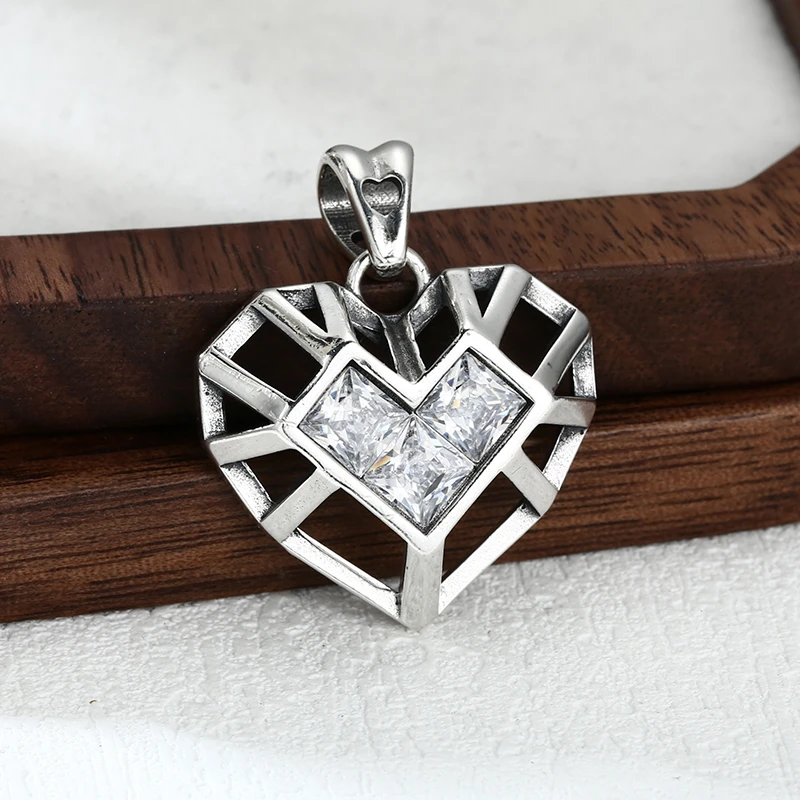 吊坠925银 白钻爱心吊坠 百搭项链流行挂坠