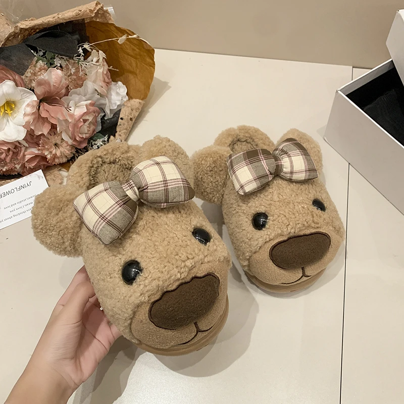 可爱卡通小狗毛毛棉拖鞋女秋冬季新款居家外穿软软毛绒绒保暖拖鞋