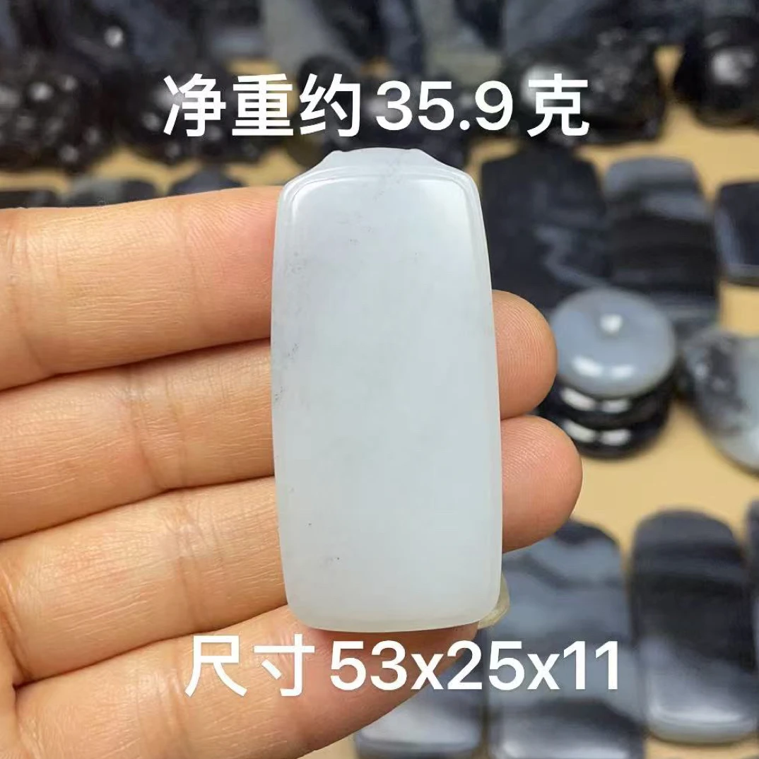 天然和田玉籽 料青花白底散墨手工平安无事牌转运玉佩吊坠挂件