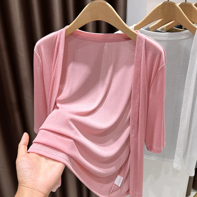 宽松慵懒风冰丝针织开衫女防晒上衣夏季披肩罩衫中袖松弛感小外套