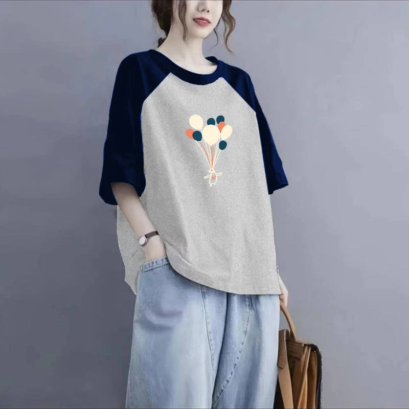 大码女装新款宽松胖妹妹休闲百搭撞色插肩洋气减龄纯棉短袖T恤夏