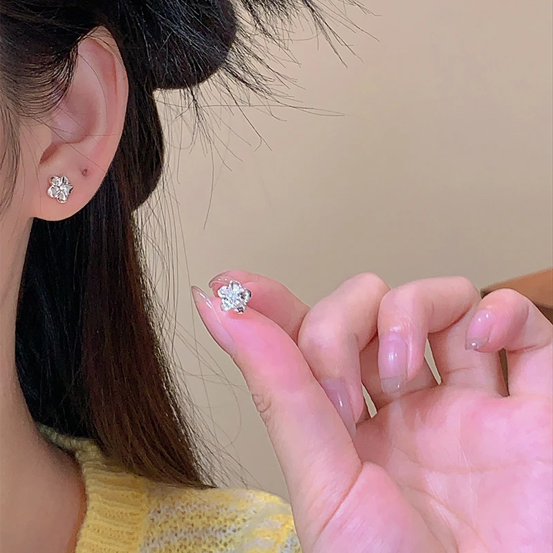 铜合金耳饰 EH380银色珍珠花朵法式精致甜美耳饰轻奢小众原创耳钉