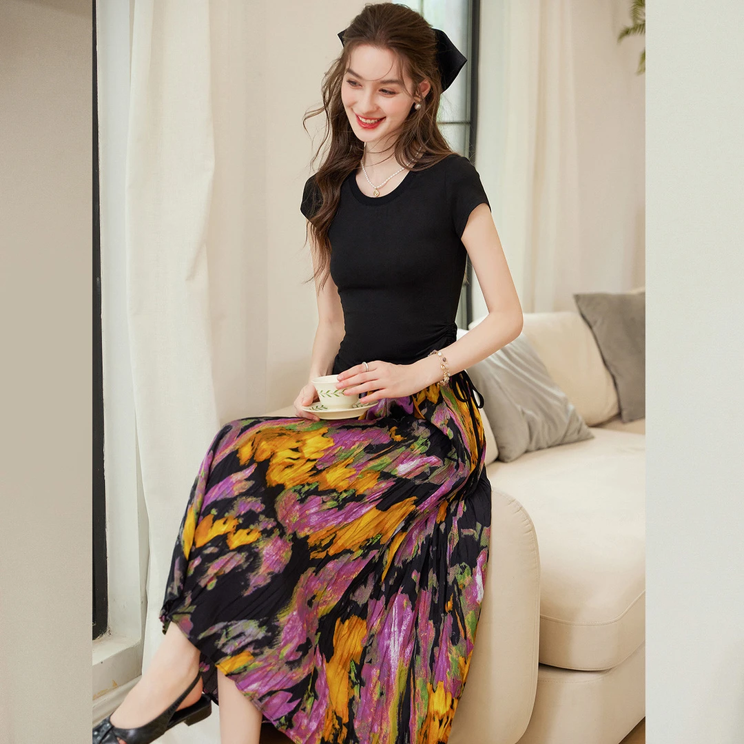 【商场同款新品】白鹿语抽绳印花半裙两件套女式套装YU20681