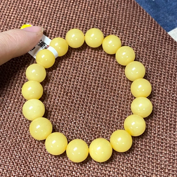 10.5-11mm天然蜜蜡满蜜鸡油黄圆珠手串（多样性发一条）非全品