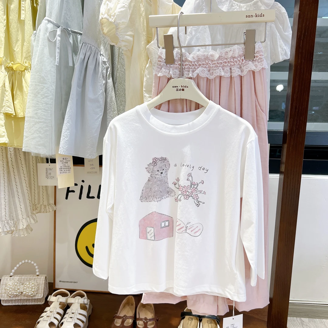 【白T】8057（白色）上衣 女童洋气百搭 可爱小熊蝴蝶结 上衣