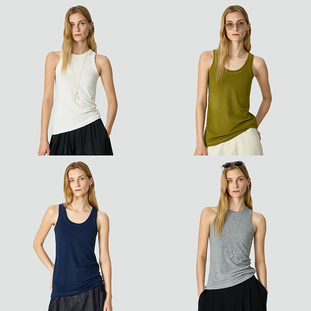 开间/刚需B囤WAN能打底王 天丝凉感舒弹显瘦極简佰搭双领老头背心