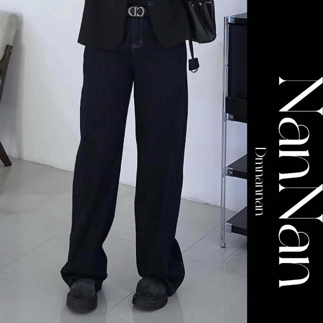 【楠楠推荐】保色蓝水洗牛仔弯刀阔腿裤C2008