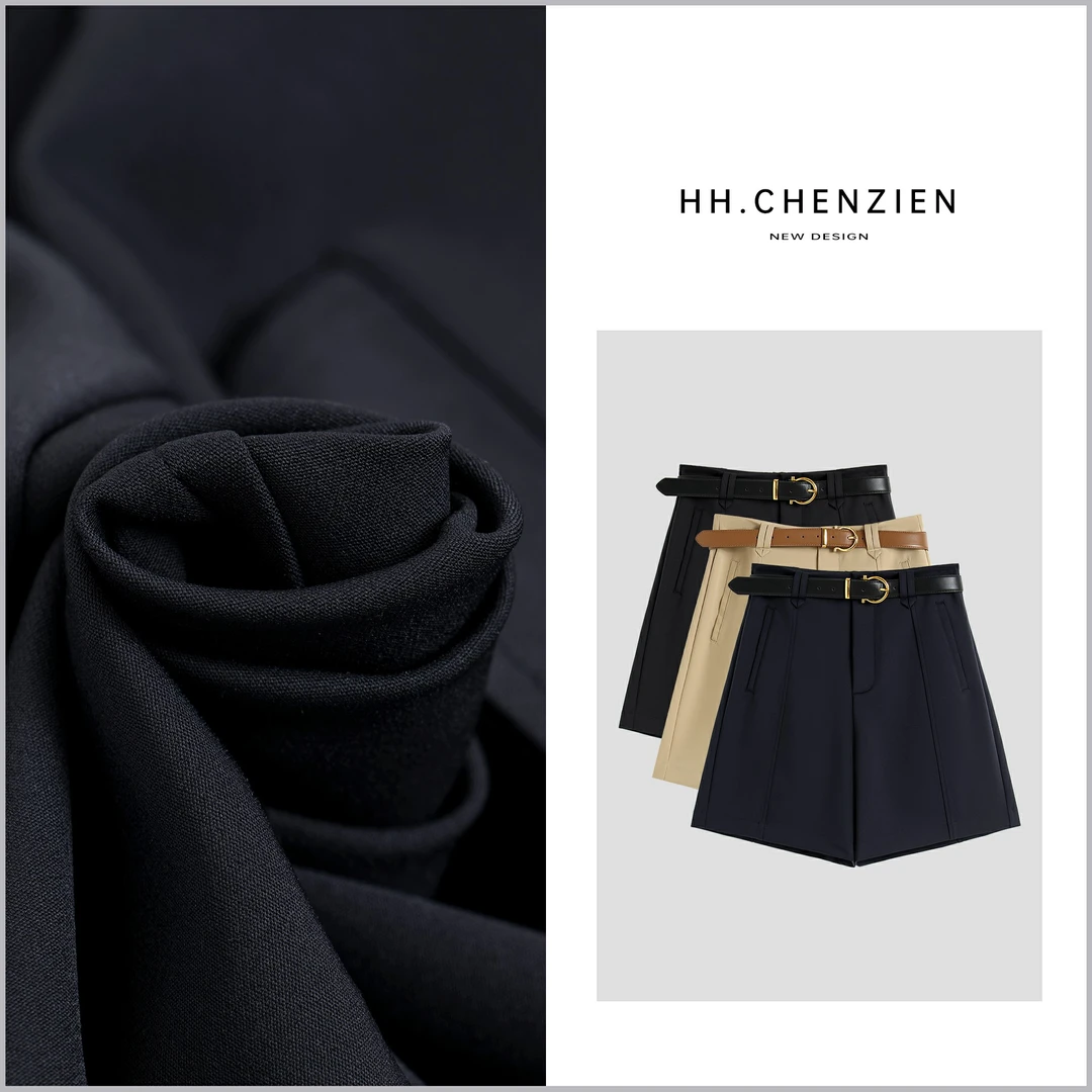 【黑黑家】夏季新款女侧口袋中线设计净版舒适净显瘦百搭四分裤