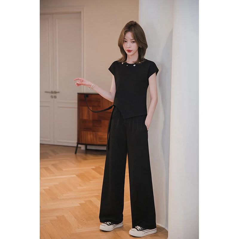 小谷粒【高知套装】立体装饰系带上衣+阔腿裤 曼巴棉 透氣 双版型