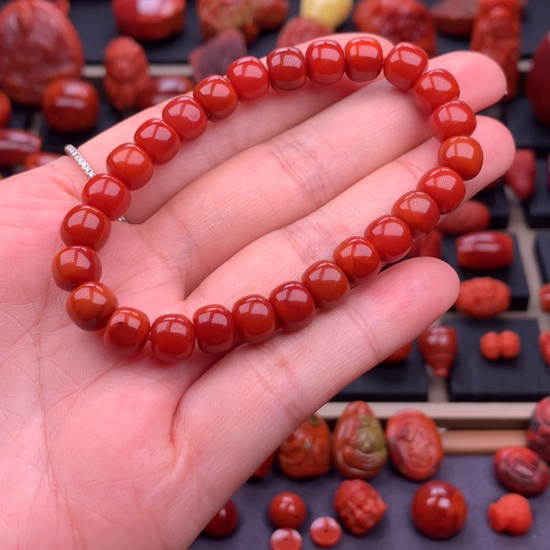 南红玛瑙未镶嵌川料原矿老型手串7.8mm