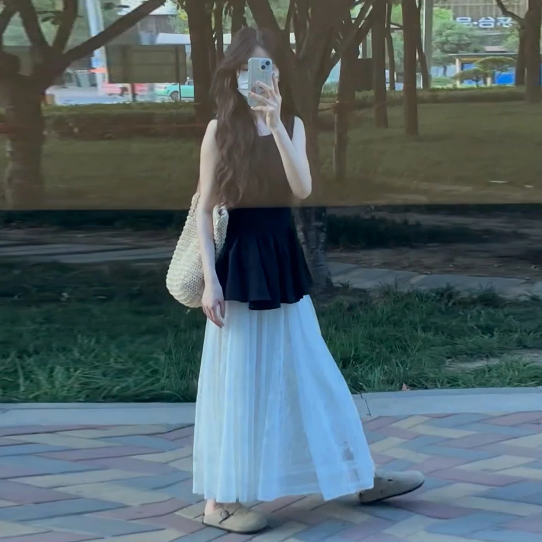 韩系绝美小个子巨好看背心上衣半身裙女爆款套装2025新款夏季穿搭