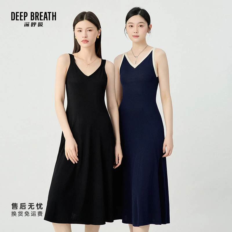 DEEP BREATH深呼吸女装新款V领吊带针织连衣裙A500123-A500255