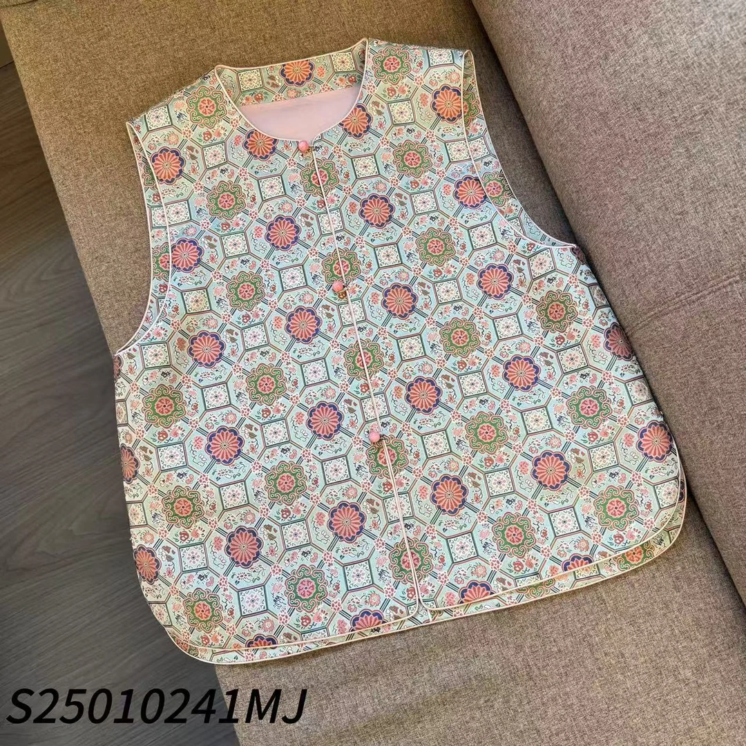 上久楷 米绿地五彩锦 正襟马甲 S25010241MJ