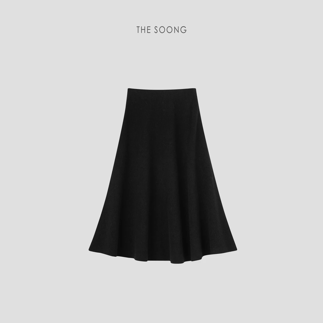 THESOONG|新经典雾面羊毛绒感时髦线条感中腰半身裙HWQZ6244
