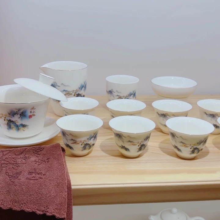 德化羊脂白玉瓷风生水起茶具套装