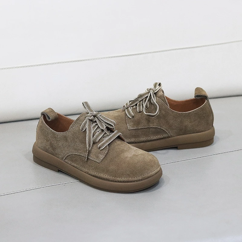 撤柜断码春季系带牛反绒博肯鞋女款单鞋法式复古软底勃肯圆头纯色