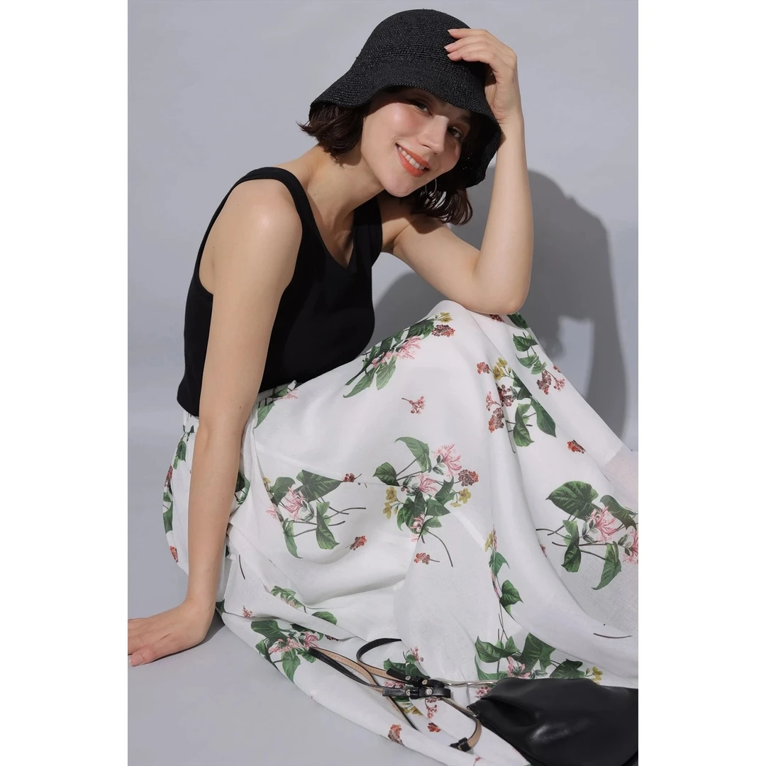 【胖虎家】A 夏季新款 休闲气质百搭日系喇叭轮廓植物印花半身裙