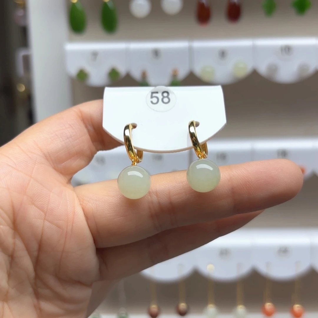 和田玉银S925镶嵌耳饰