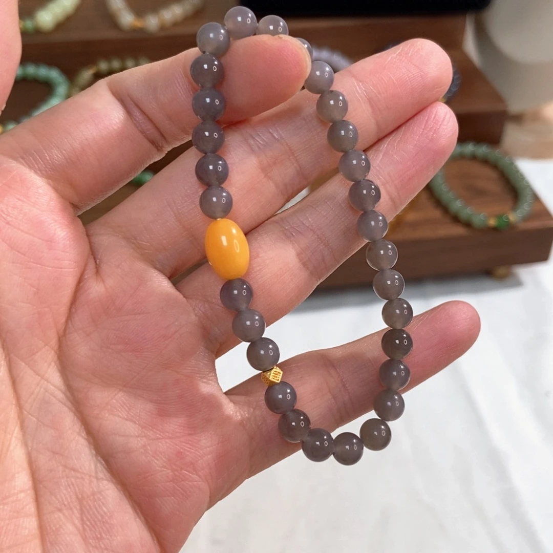 手链银S925镶嵌和田玉福利6mm深紫