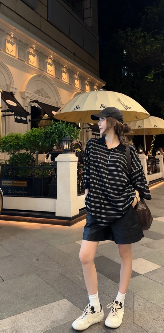 AMAZING IN | 1oo%天*丝 | polo领条纹T恤女A250610-AI56BTE27136