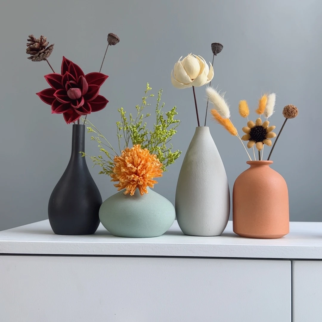 摆件陶瓷小花瓶摆件含花总高约20-30cm