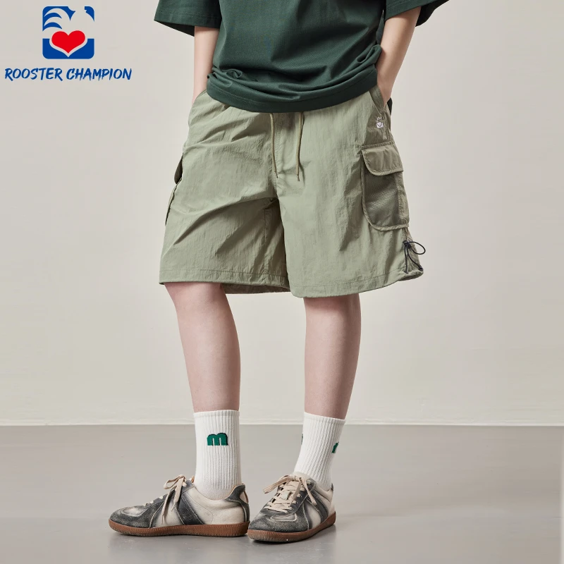 公鸡冠军短裤男2025夏季新款灰绿工装抽绳休闲运动五分裤DX21601