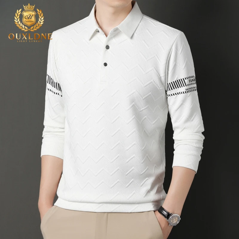 OUXLDNE男士长袖t恤潮流翻领上衣服2025秋冬季新款商务休闲Polo衫