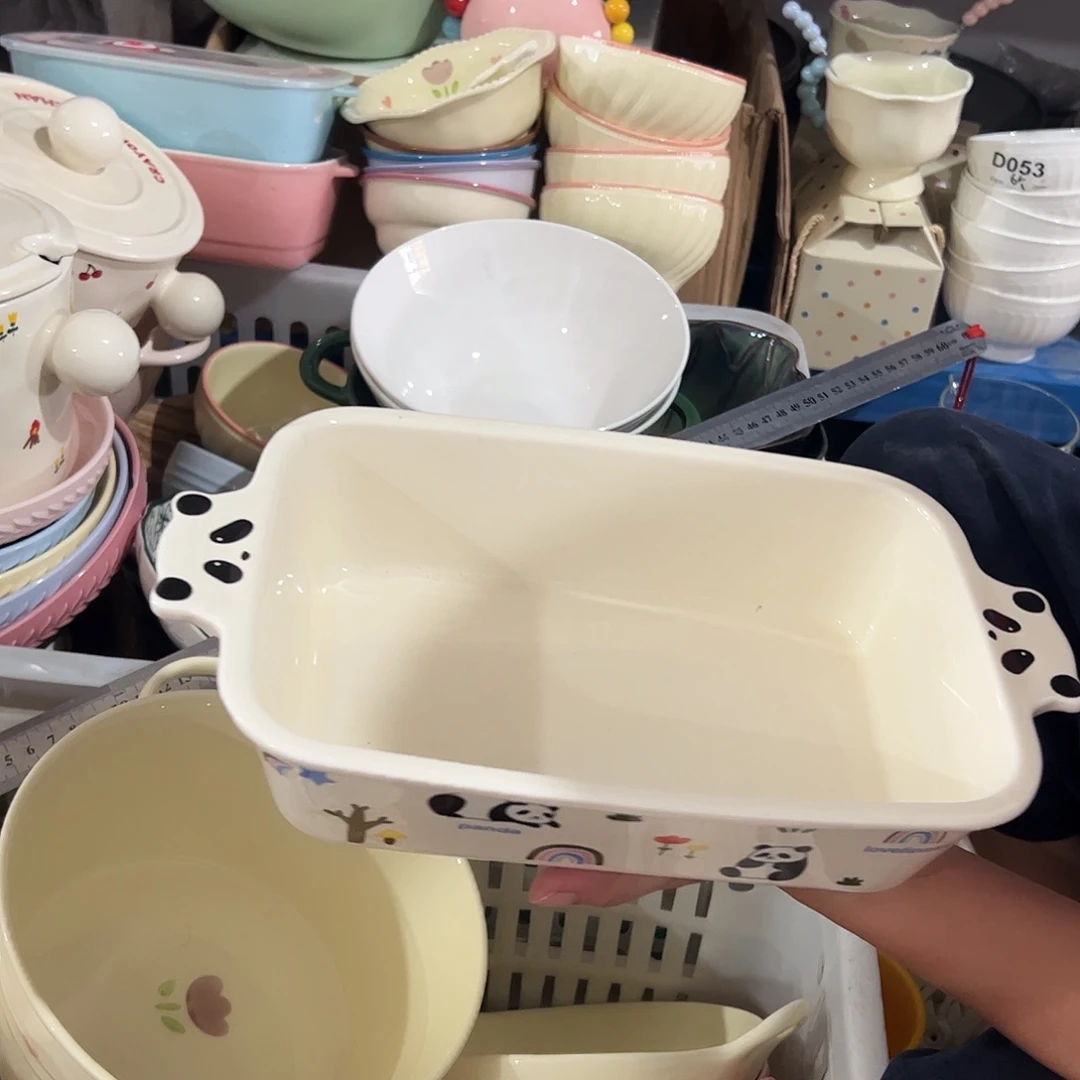 瓷片摩登熊猫烤盘一个微瑕