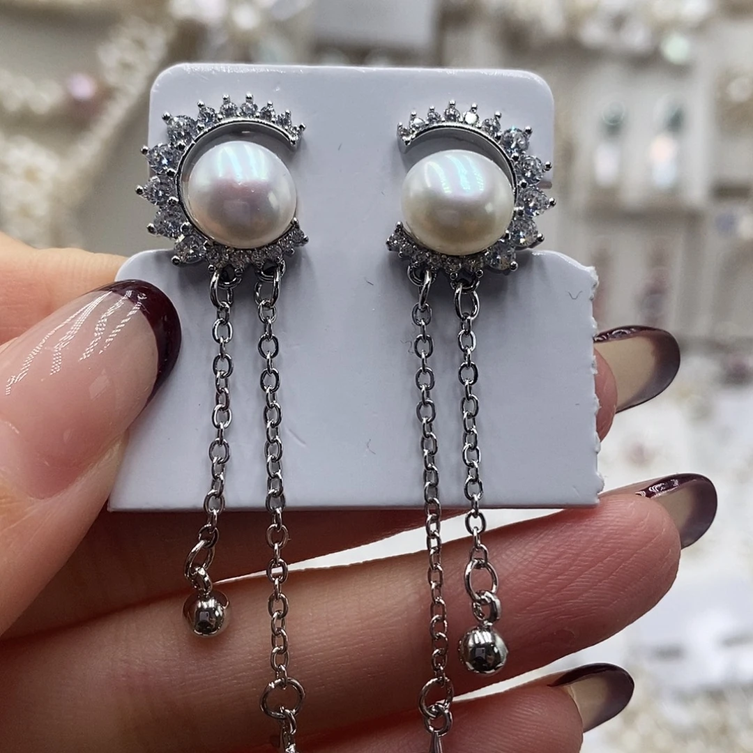 银S925镶嵌耳饰淡水珍珠