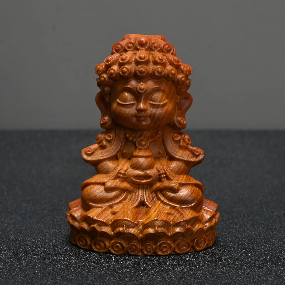 崖柏木陈化料药师佛高7cm摆件莲花佛像创意文玩手把件桌面工艺品