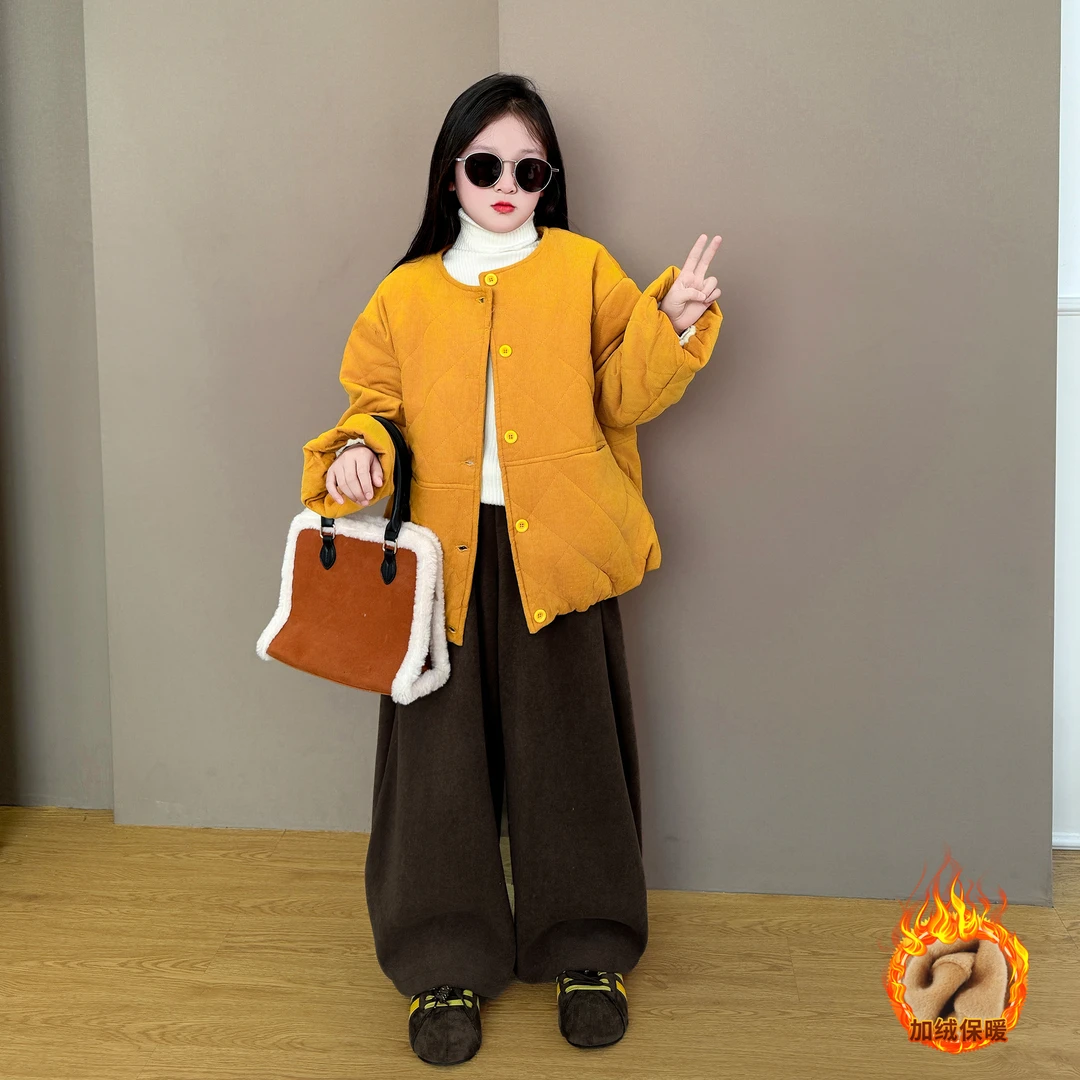 女童2025新款儿童秋冬季韩版时尚夹棉南瓜服百搭款加绒宽松裤套装