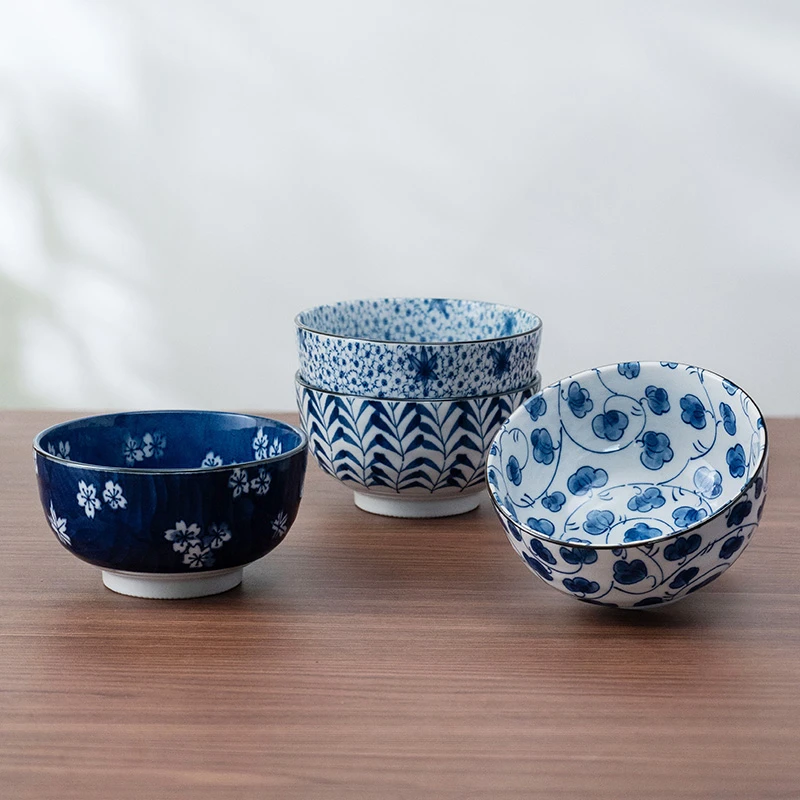 【单个】美浓烧日本进口陶瓷饭碗家用日式好看蓝绘纹釉下彩碗餐具
