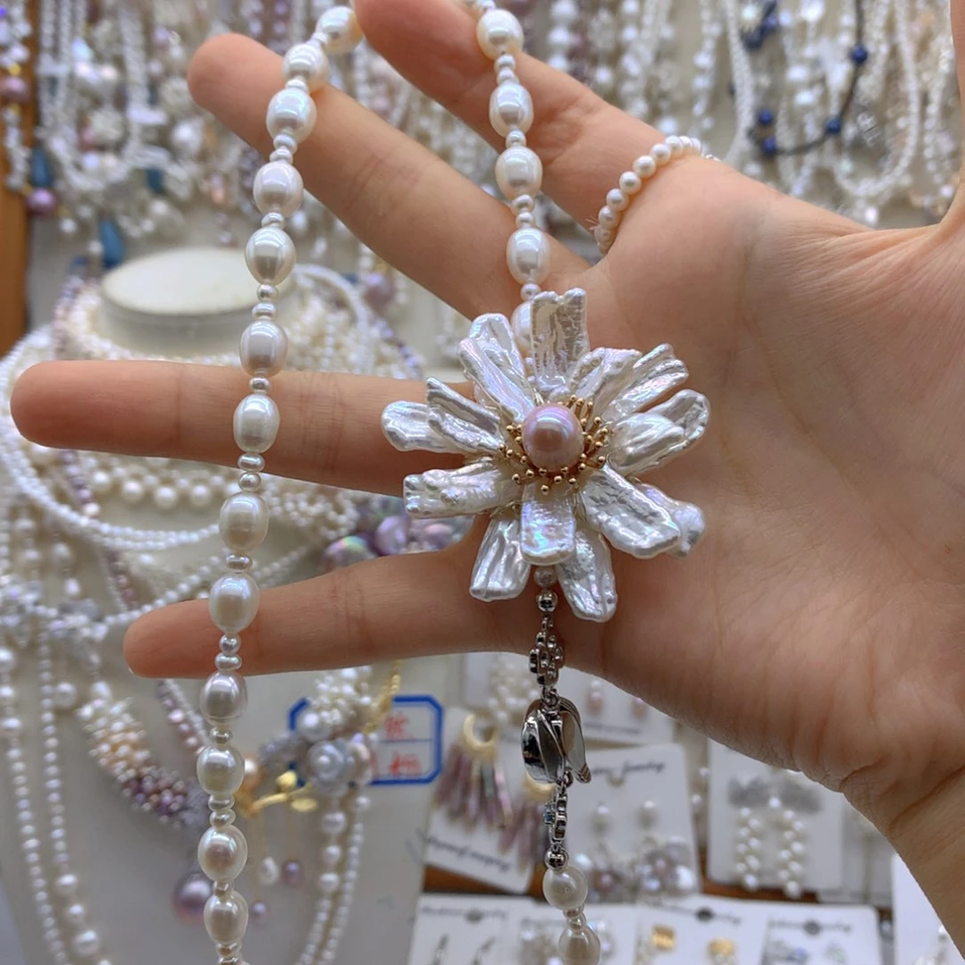 春***姐银S925镶嵌淡水珍珠项链耳饰