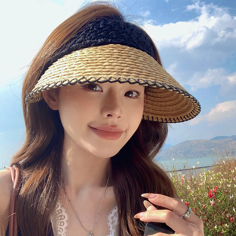 防晒空顶帽子女2025新款夏季海边度假大帽檐草编遮阳帽沙滩太阳帽
