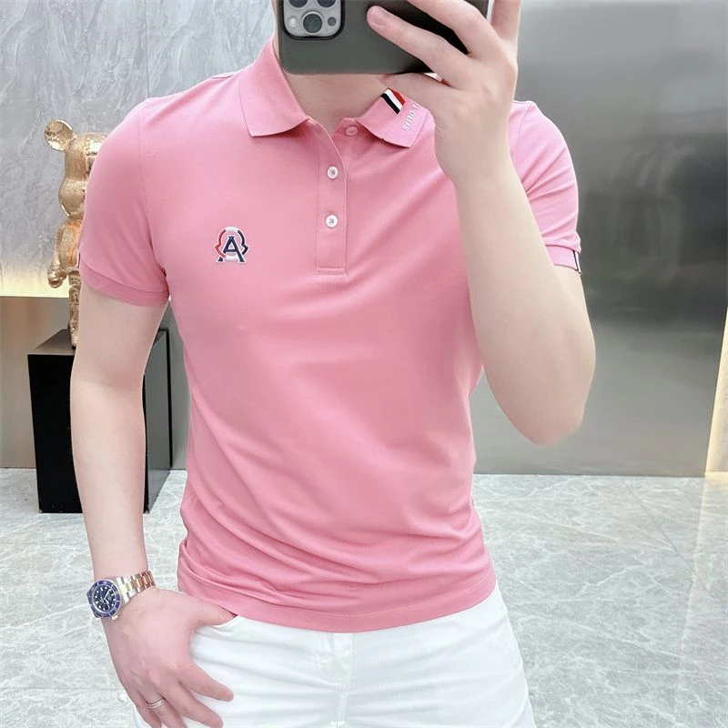 高档2025夏季欧货潮牌简约徽章翻领短袖POLO衫男时尚修身百搭商务