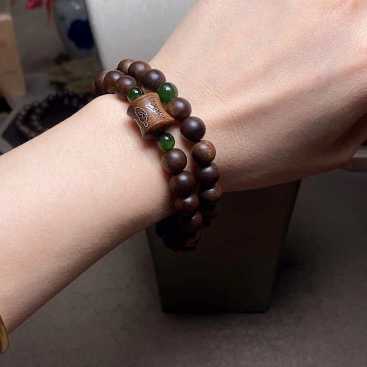 沉香手串越南富森红土0.8设计➕竹节沉香木雕