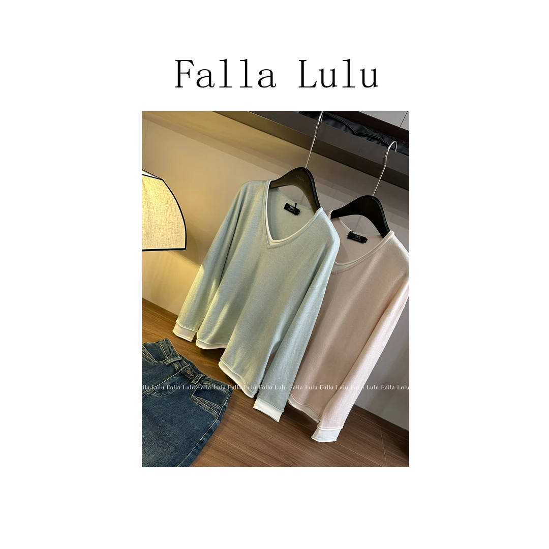 清仓！NO退换  假两件简约柔软显瘦休闲V领针织衫 C2198