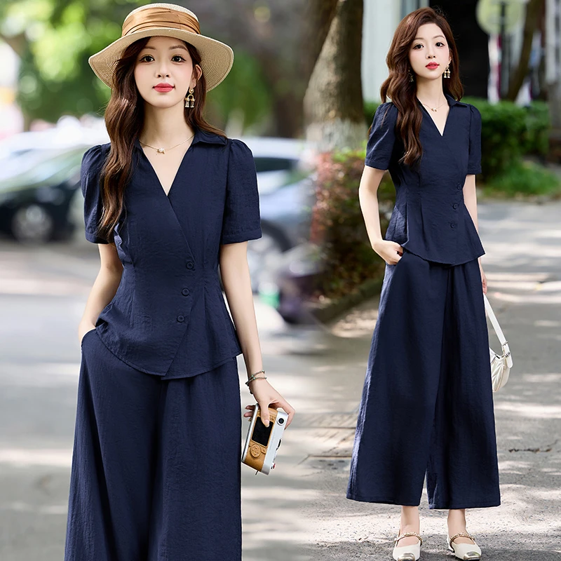 轻职风休闲风新中式法式时尚套装连衣裙女神范西域风短袖显瘦气质