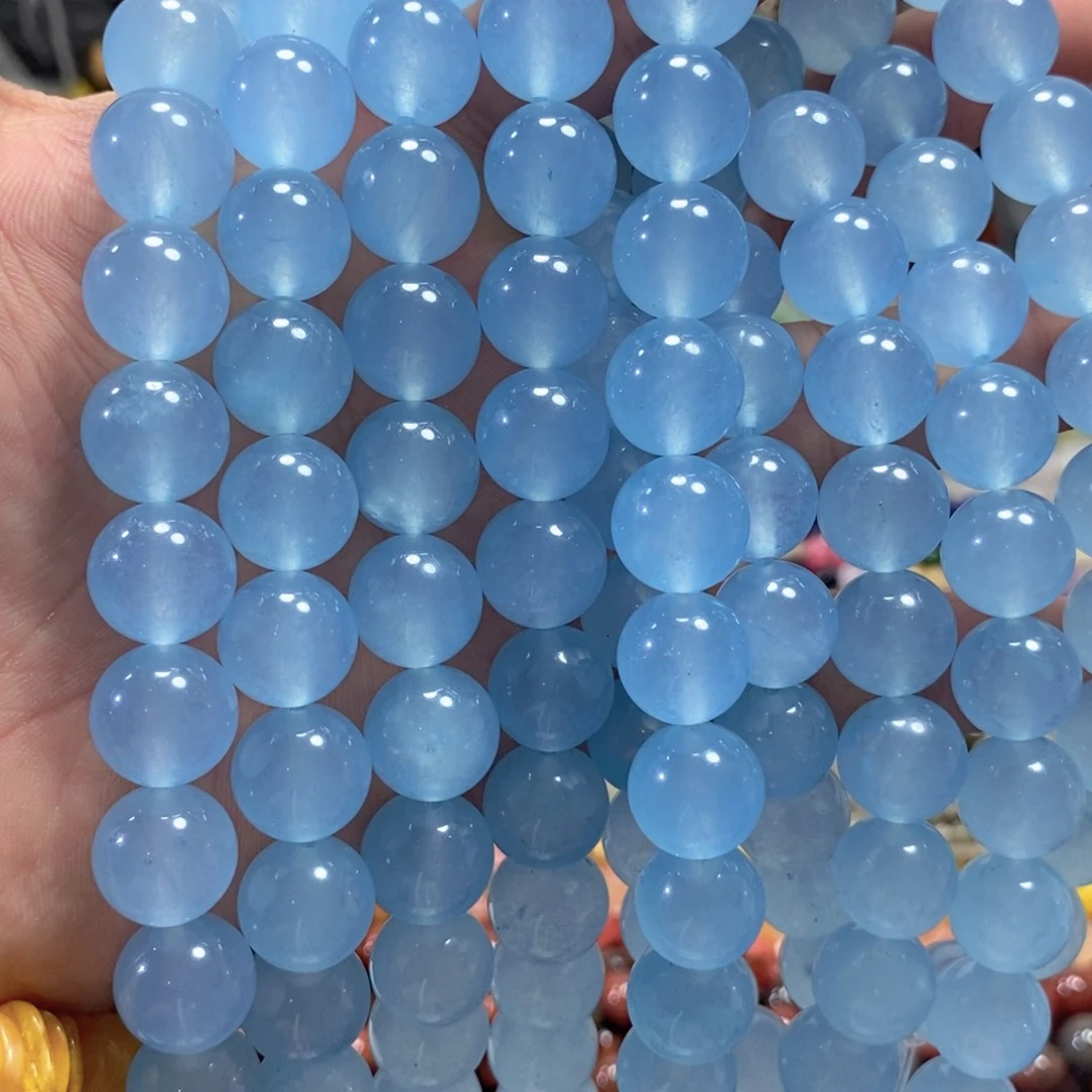 玛瑙/玉髓足银镀金镶嵌珠宝半成品玉髓海蓝宝一条卡14mm