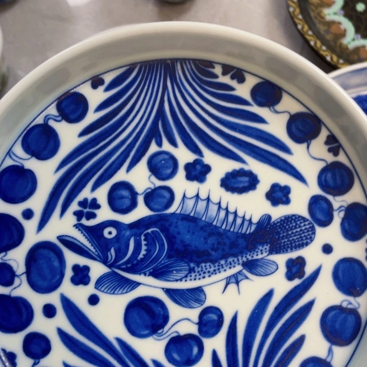 瓷片景德镇青花鱼藻壶承