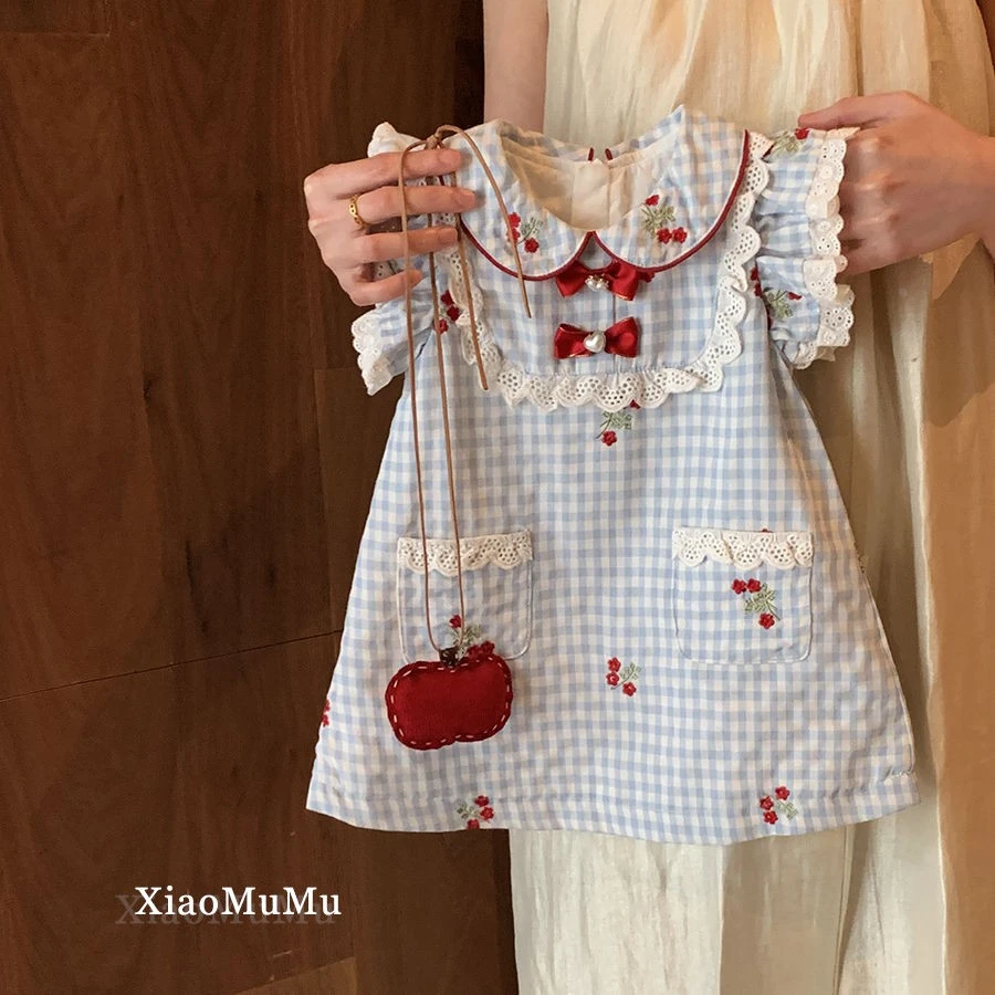 女童夏格子背心裙2025新款中小童连衣裙女宝宝洋气刺绣小花公主裙