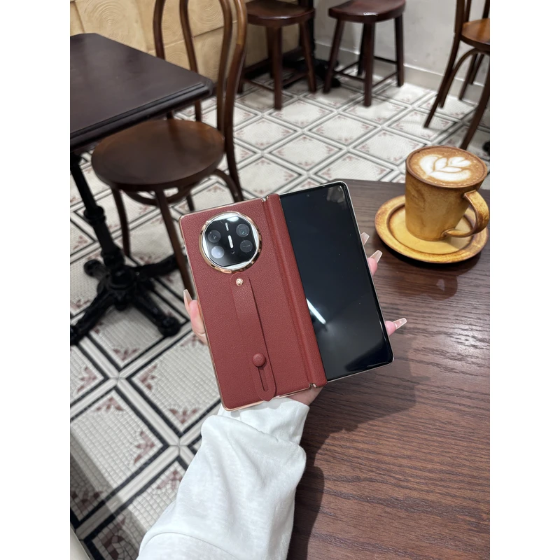 适用于华为MateX6/MateX5纯皮细腕带电镀中轴手机壳 腕带单后壳