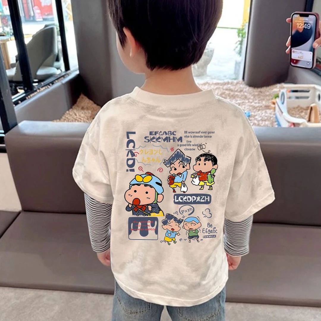 儿童卡通奥特曼假两件长袖T恤中大童宝宝春秋季新款洋气扎染上衣t