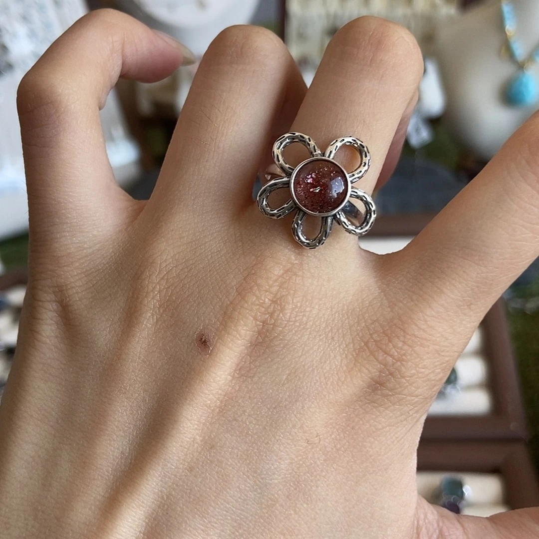 五***圈水晶戒指银S925镶嵌超七彼岸花