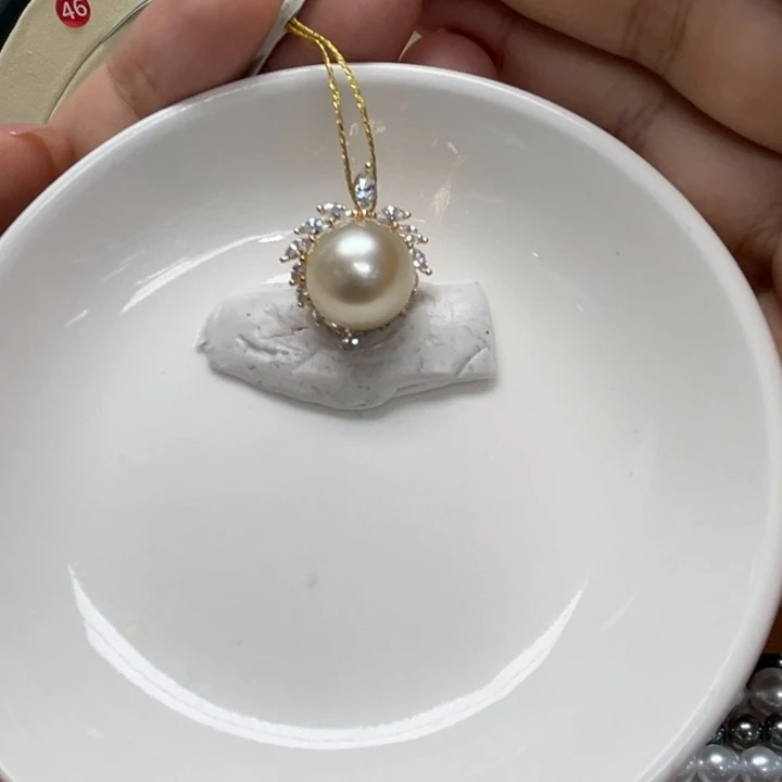 海水珍珠银S925镶嵌颈饰金珠13-14mm24号