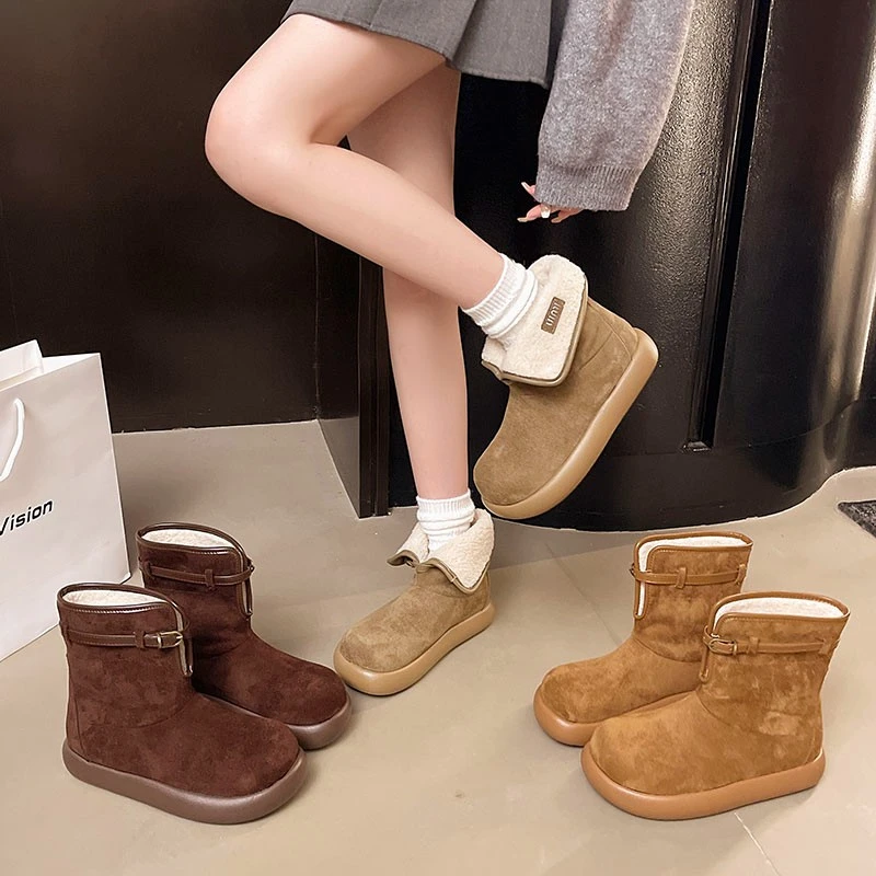 增高厚底翻盖加绒雪地靴女2025冬季新款毛毛短靴加绒保暖东北棉鞋