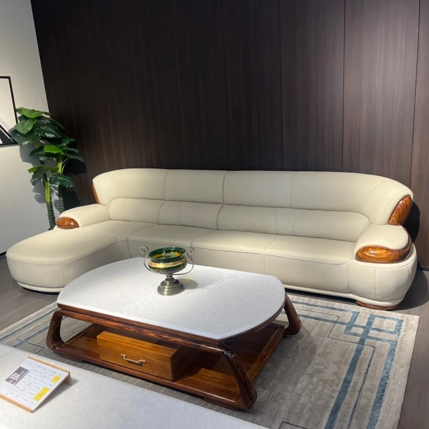 木源安奢华乌金木头层牛皮沙发简约现代客厅380-98-94贵妃180